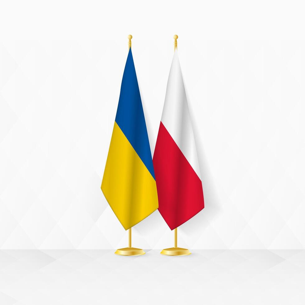 Oekraïne en Polen vlaggen Aan vlag stellage, illustratie voor diplomatie en andere vergadering tussen Oekraïne en Polen. vector