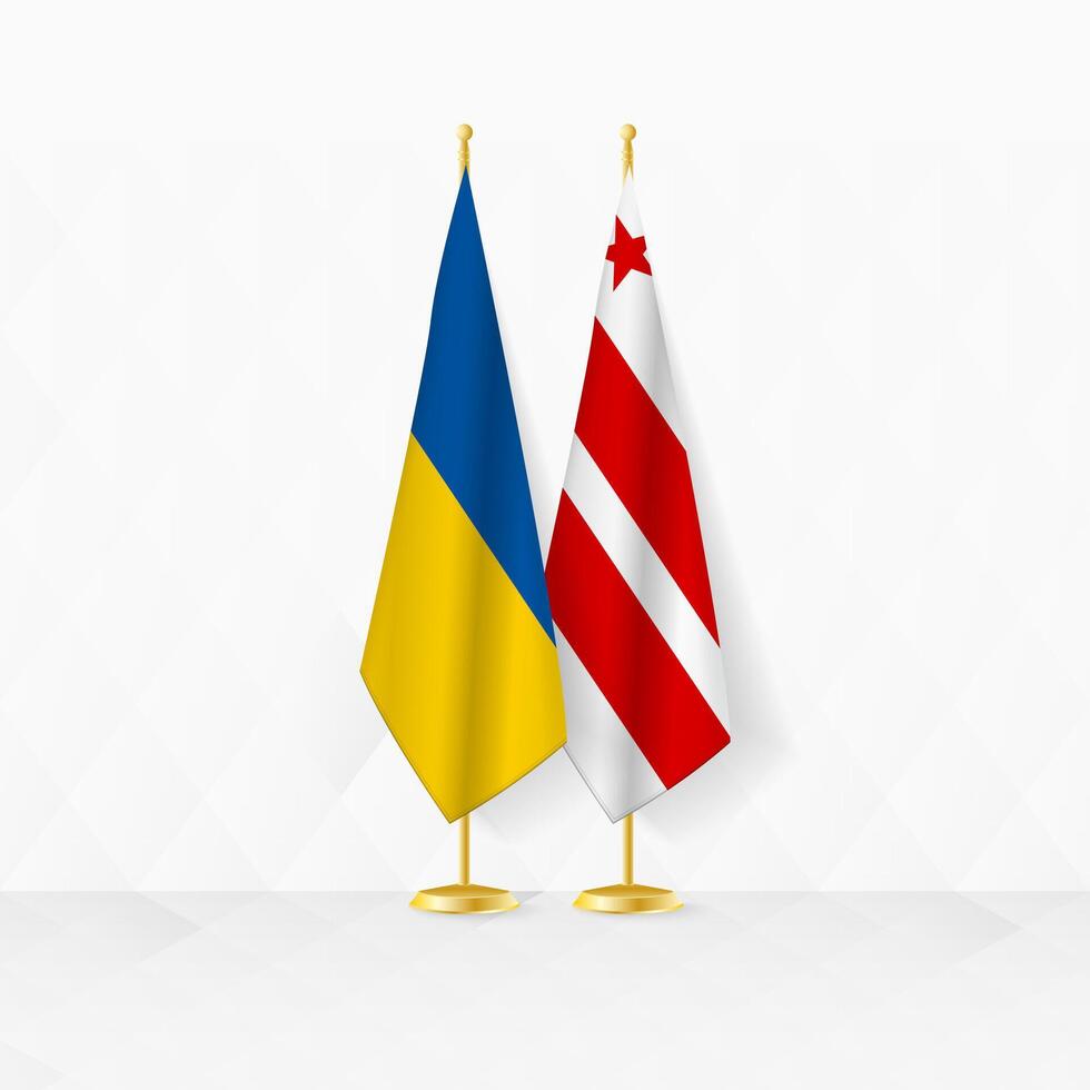 Oekraïne en wijk van Columbia vlaggen Aan vlag stellage, illustratie voor diplomatie en andere vergadering tussen Oekraïne en wijk van Colombia. vector