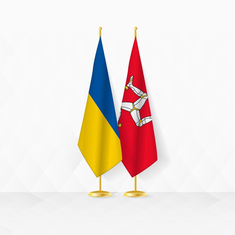 Oekraïne en eiland van Mens vlaggen Aan vlag stellage, illustratie voor diplomatie en andere vergadering tussen Oekraïne en eiland van Mens. vector