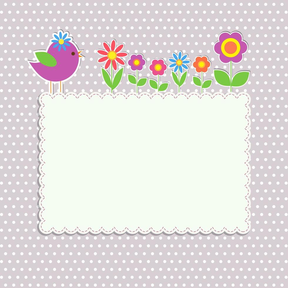 frame met vogel en bloemen vector