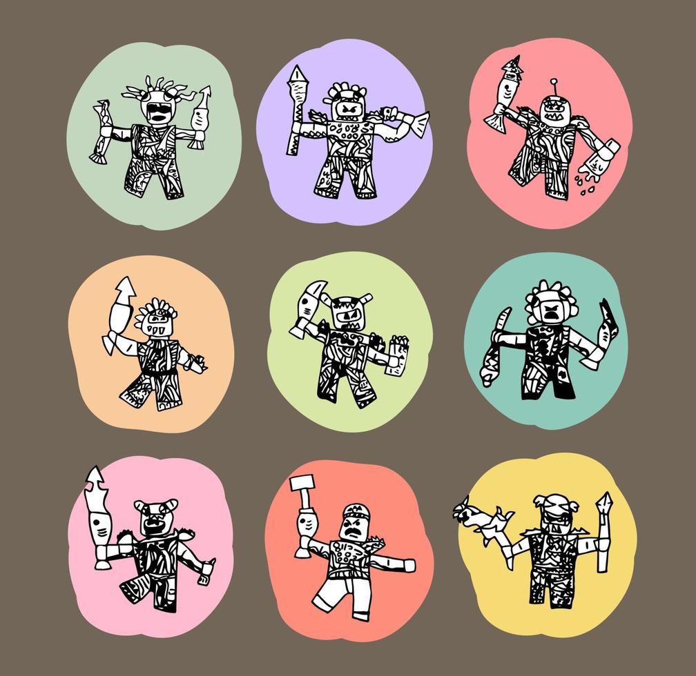 handgetekende robot vector set, cartoon icon