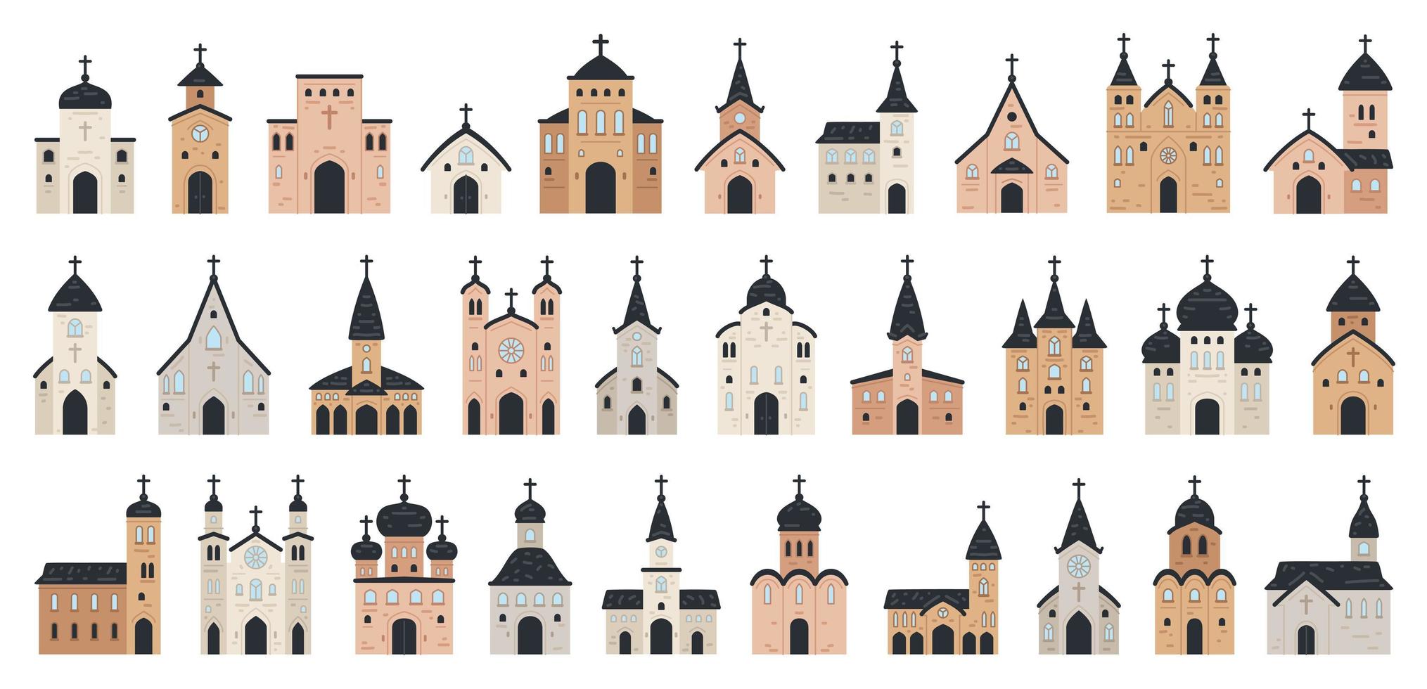 grote reeks kerkpictogram. platte set kerk vector iconen voor webdesign.