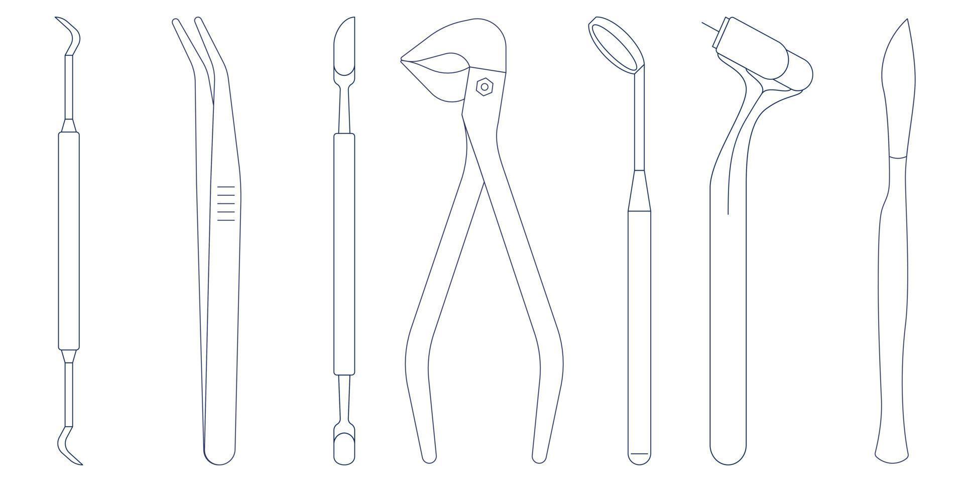 tandheelkundige hulpmiddelen en instrumenten pictogrammen instellen. stomatologie levert vector pictogram in een vlakke stijl geïsoleerd op een witte achtergrond.