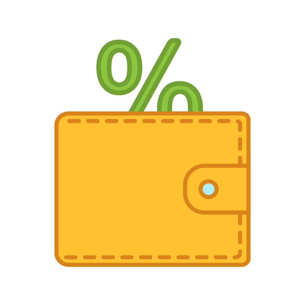 geldbesparende kleur icoon. portemonnee met procent binnen. geïsoleerde vectorillustratie vector