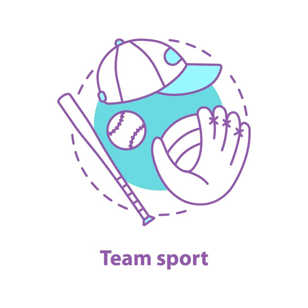 honkbal concept icoon. teamsport idee dunne lijn illustratie. honkbalknuppel, bal, handschoen, pet. vector geïsoleerde overzichtstekening