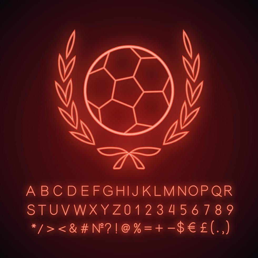 voetbal kampioenschap league neon licht icoon. voetbal in lauwerkrans. gloeiend bord met alfabet, cijfers en symbolen. vector geïsoleerde illustratie