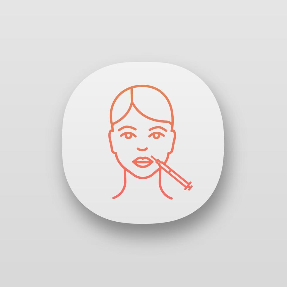 lippen neurotoxine injectie app icoon. anti-rimpel injectie. lippen vergroting. cosmetische ingreep. gezichtsverjonging. cosmetologie. ui ux-gebruikersinterface. web applicatie. vector geïsoleerde illustratie