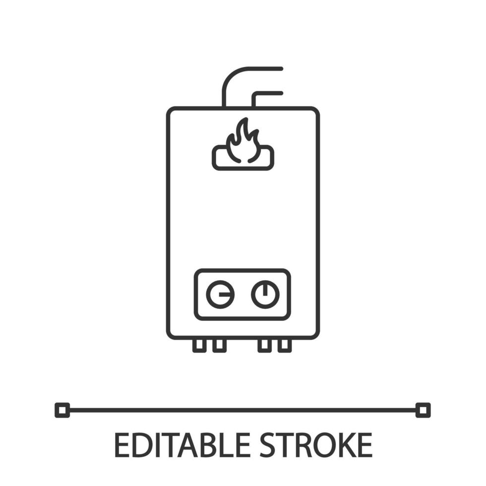 gas boiler lineaire pictogram. water opwarmen. dunne lijn illustratie. huis ketel. contour symbool. vector geïsoleerde overzichtstekening. bewerkbare streek