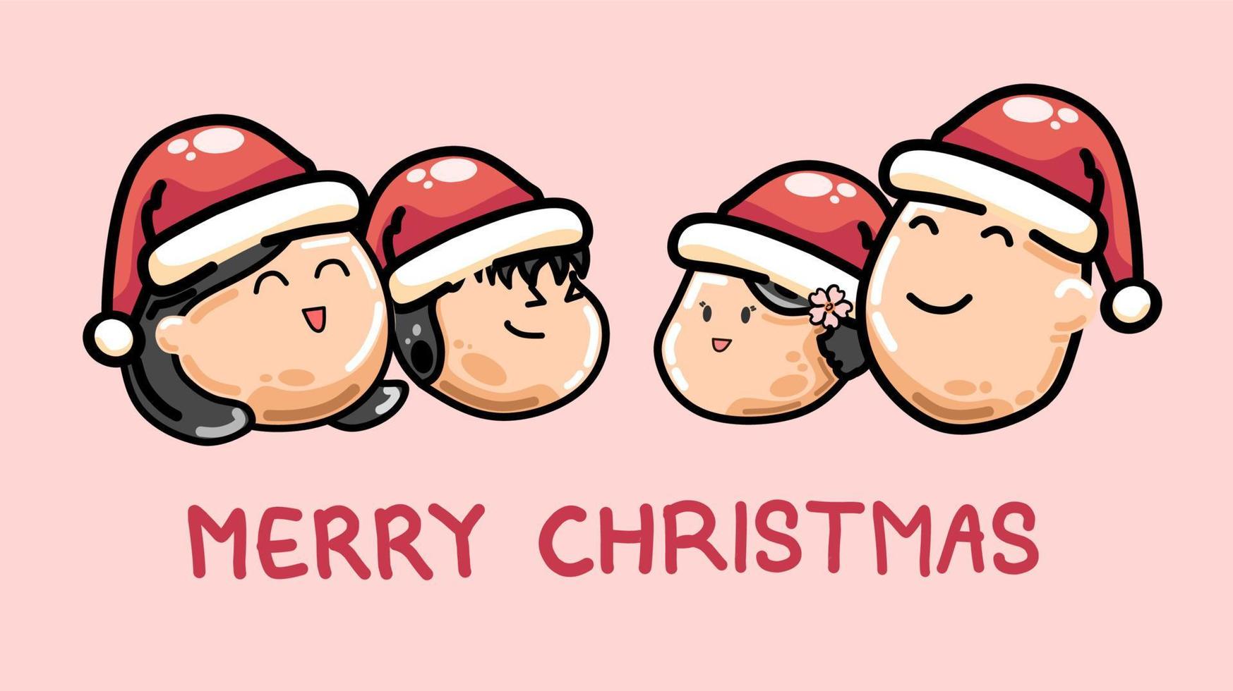 vrolijke kerstkaartbanner met witte gevilde gelukkige familie cartoon vectorillustratie vector