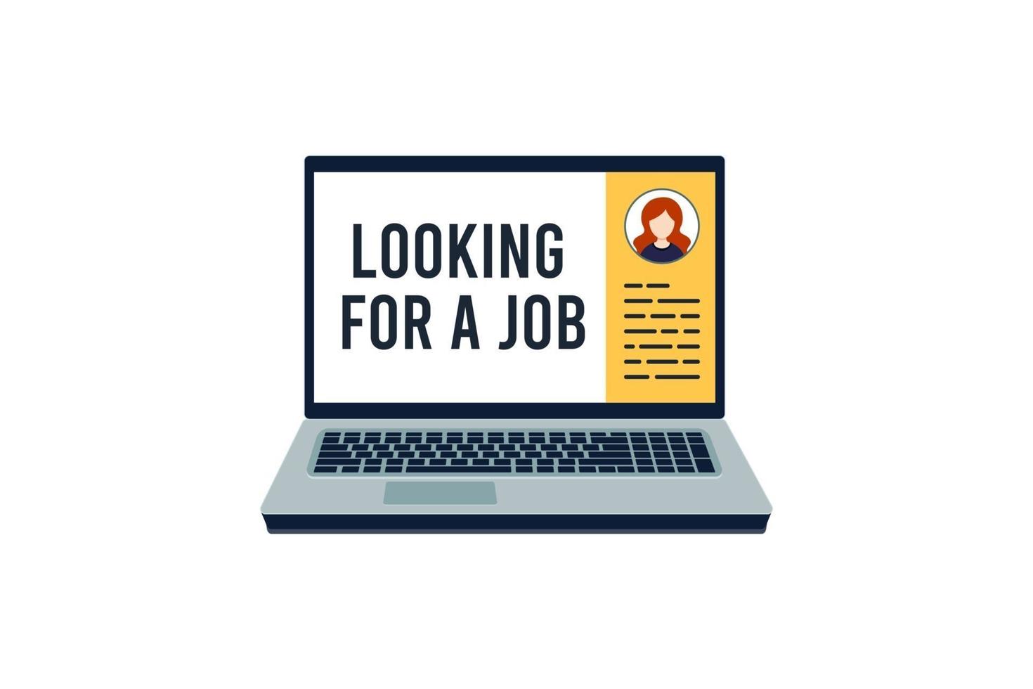 werk zoeken op internet. een baan zoeken. werkgelegenheid website. sollicitatiegesprek. online carrière. technologieconcept. vector illustratie plat ontwerp, op witte achtergrond.