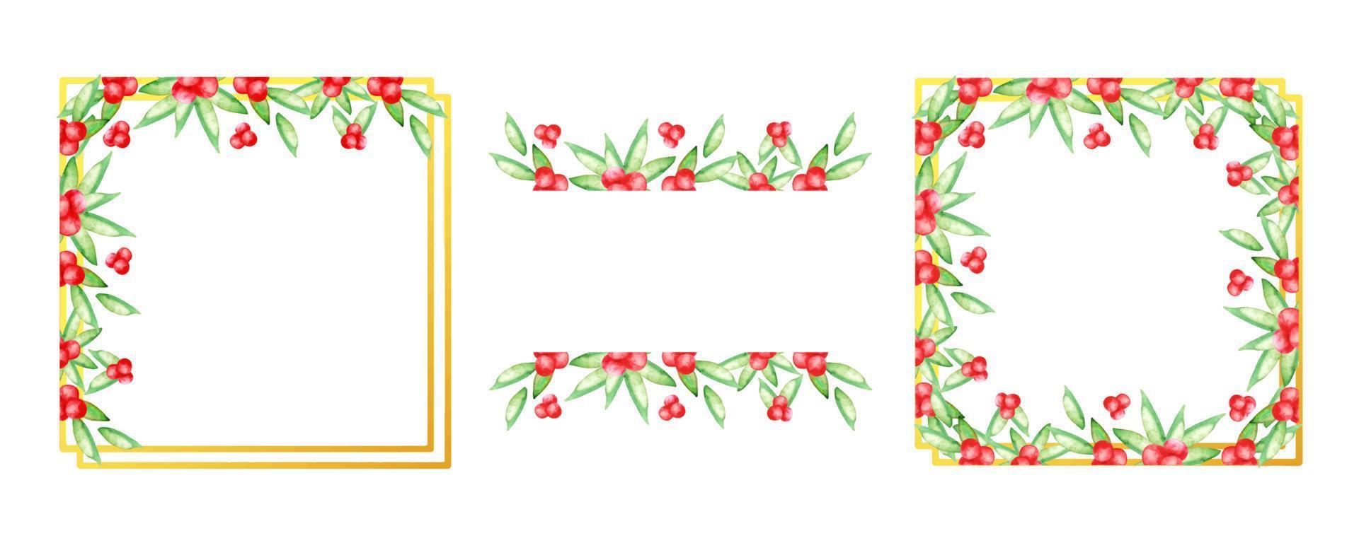 aquarel hulst bessen frame sjabloon geïsoleerd op wit vector set grens bruiloft uitnodiging ontwerp bloemen krans botanisch illustratie elegant kaart decoratie boeket