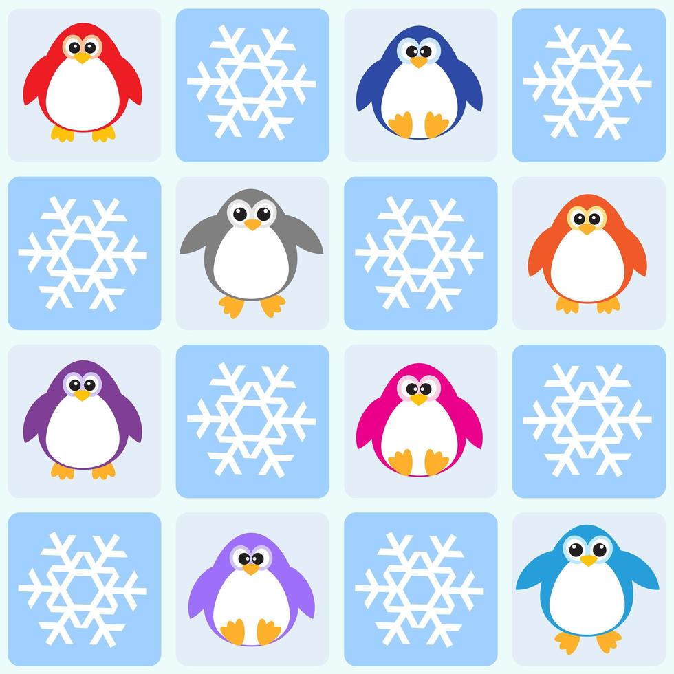 pinguïns en sneeuwvlokken vector