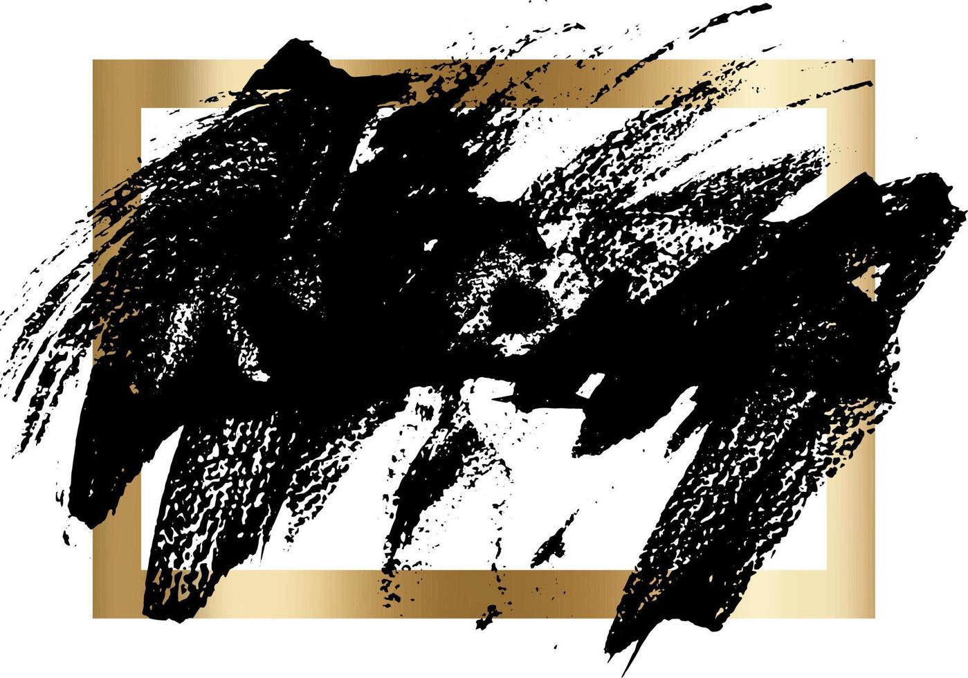 splatter verf textuur in een gouden frame vector achtergrond. nood grunge achtergrond. kras, graan, ruis rechthoek stempel. zwarte spuitvlek inkt. plaats een illustratie over een object om te maken