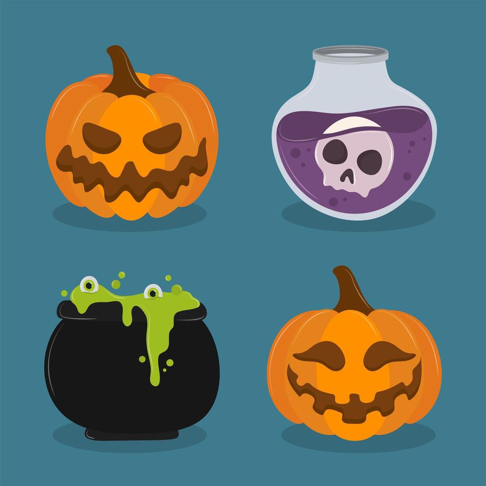 halloween pompoenen en drankje vector