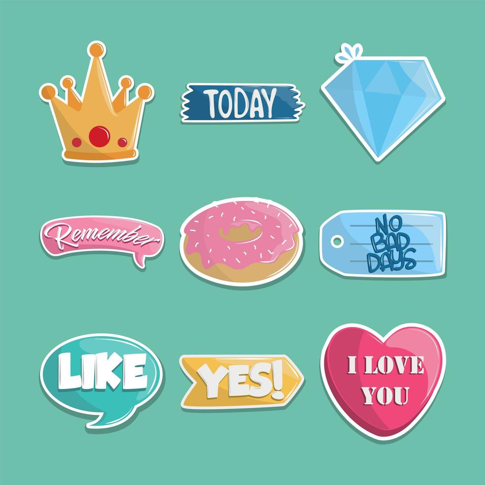 set schattige stickers vector