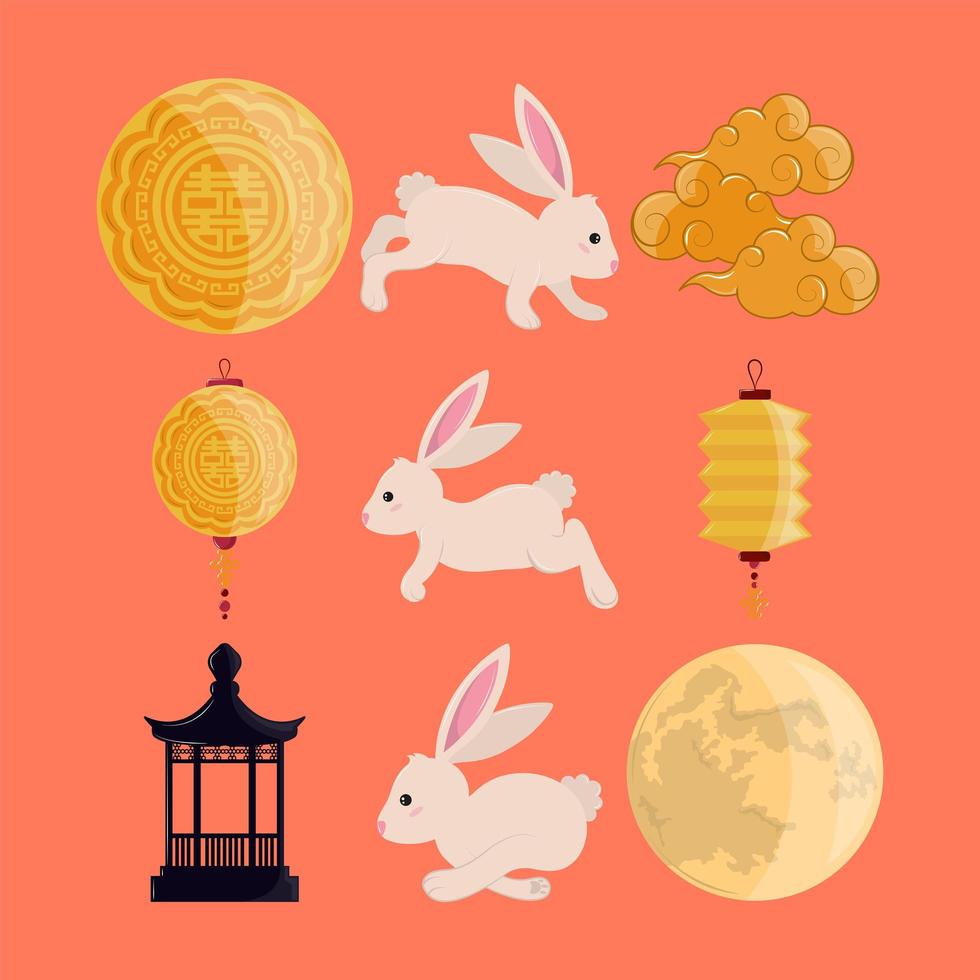 Chinese lantaarn en konijnen vector