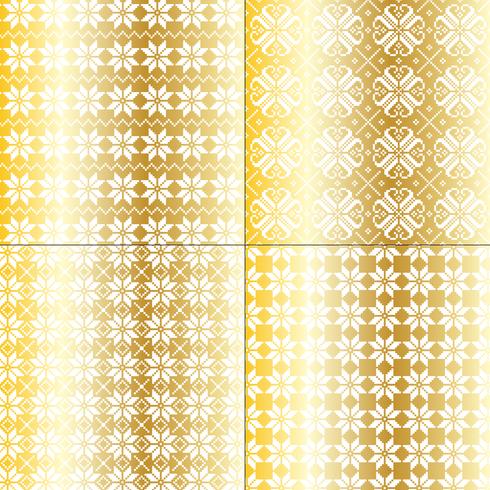 metallic goud en witte nordic sneeuwvlok patronen vector