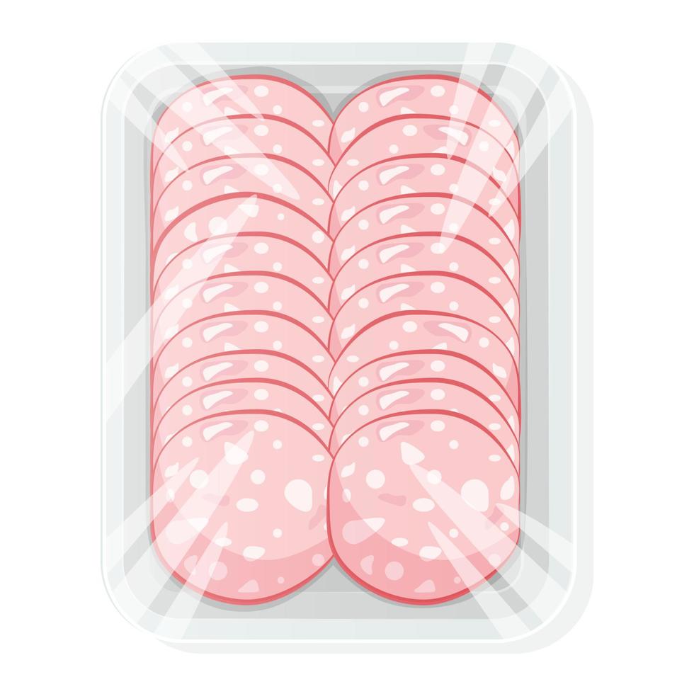 gesneden worst in een plastic bakje. salami in vacuümverpakking. vectorillustratie. vector