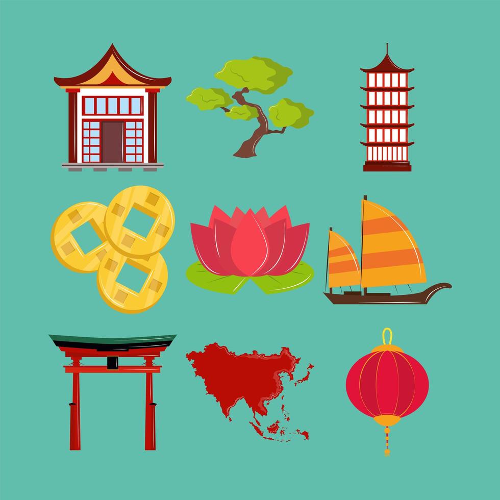 Aziatische cultuur icon set vector
