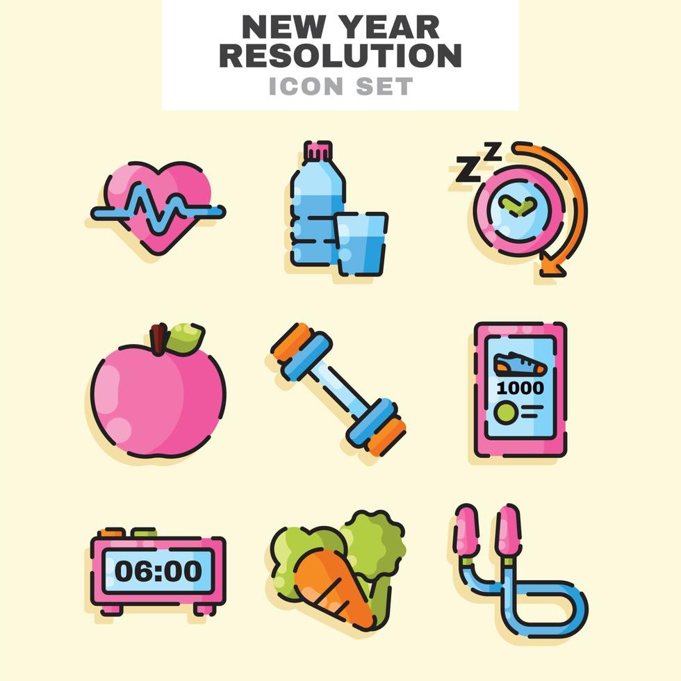 nieuwjaar resolutie icon set vector