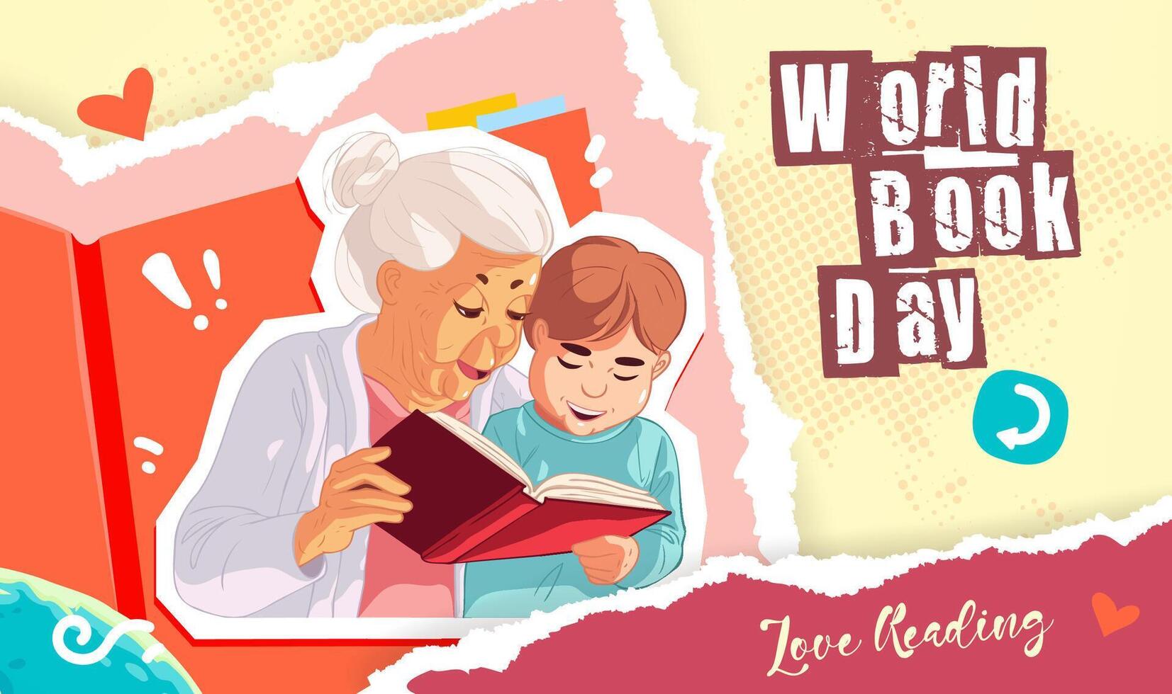 horizontaal collage illustratie van de wereld boek dag viering vector