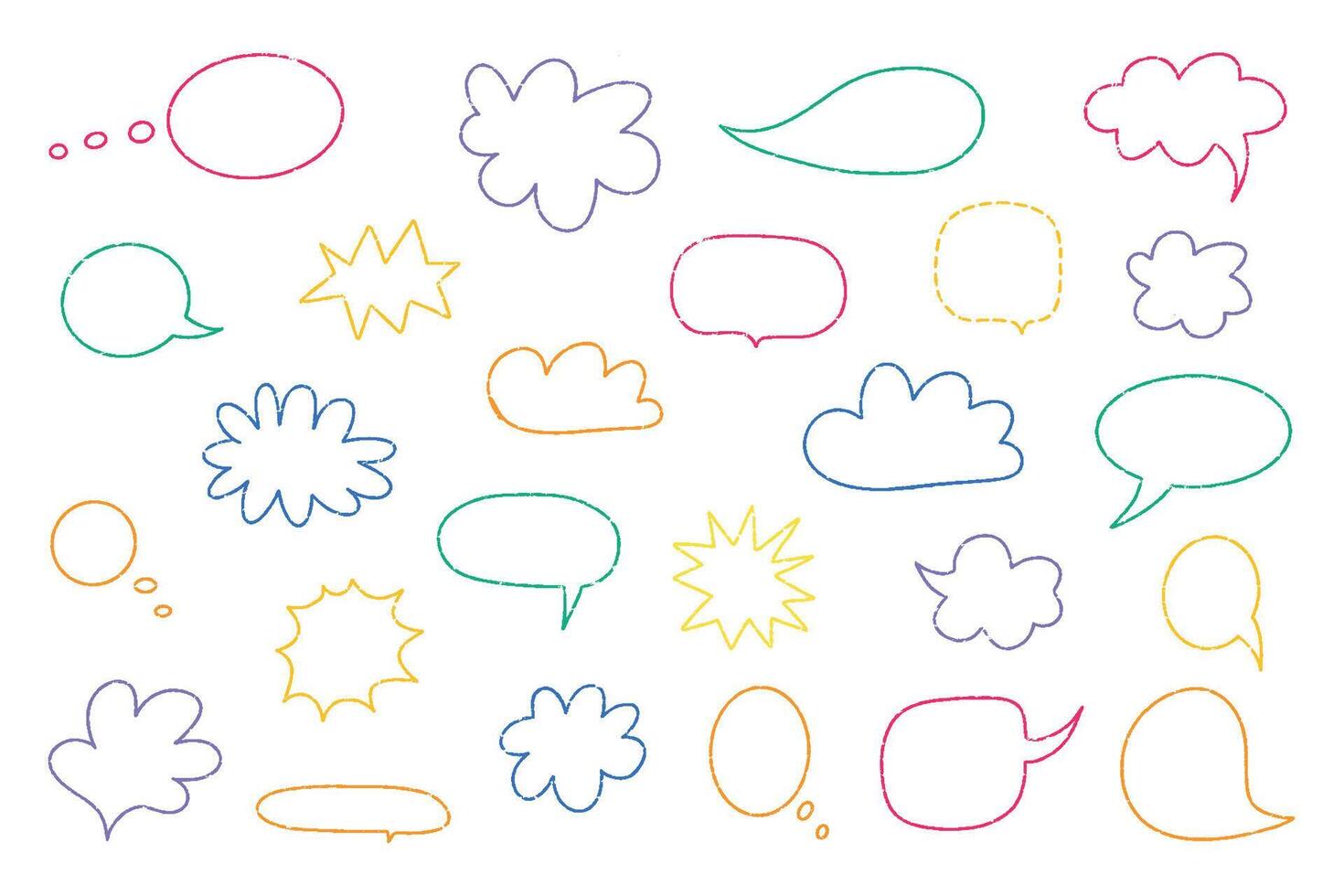 hand- getrokken krijt kleurrijk toespraak bubbels. vector tekening illustratie set.