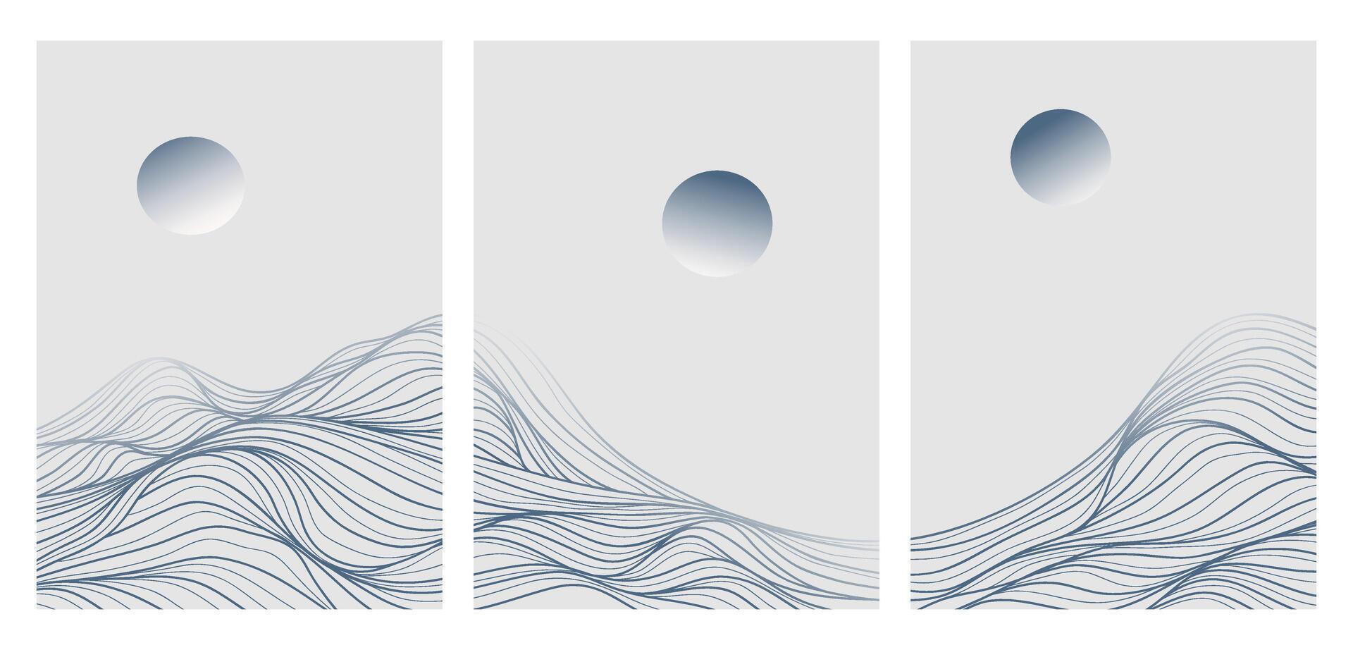 reeks van berg lijn kunst landschap illustratie. creatief minimalistische modern lijn kunst patroon. abstract hedendaags esthetisch achtergronden landschappen vector