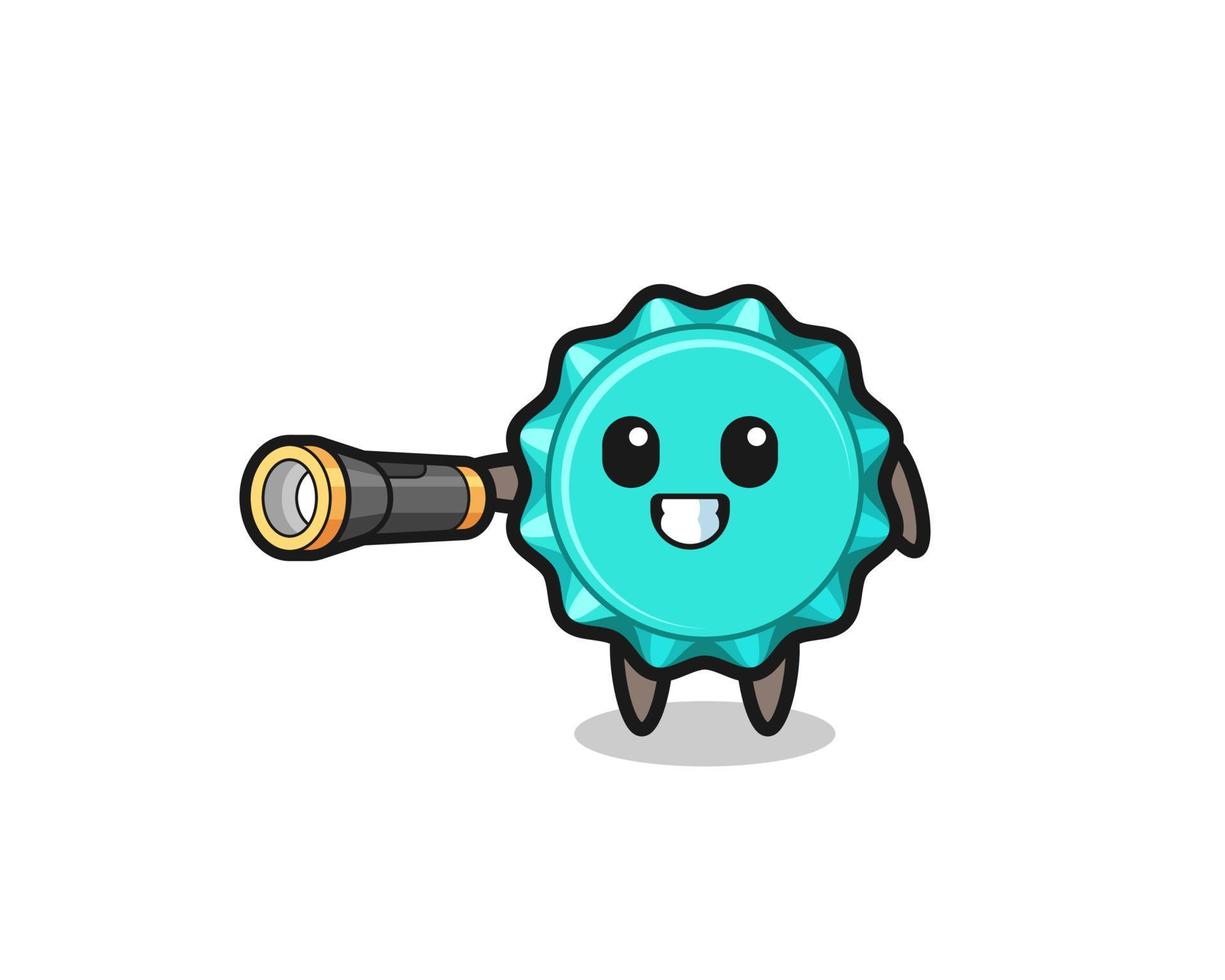 flesdop mascotte met zaklamp vector