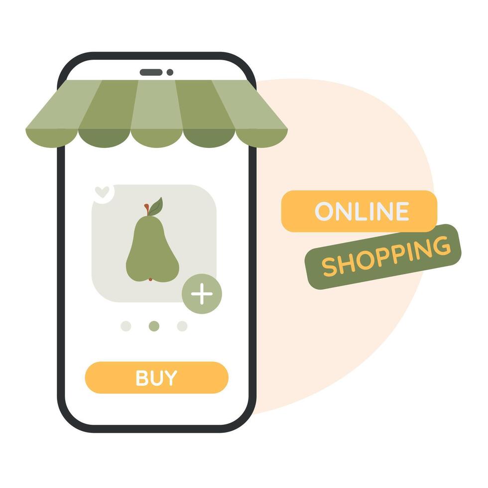 online boodschappen doen concept. app Aan telefoon scherm. e-commerce. kopen groenten online. vlak vector illustratie