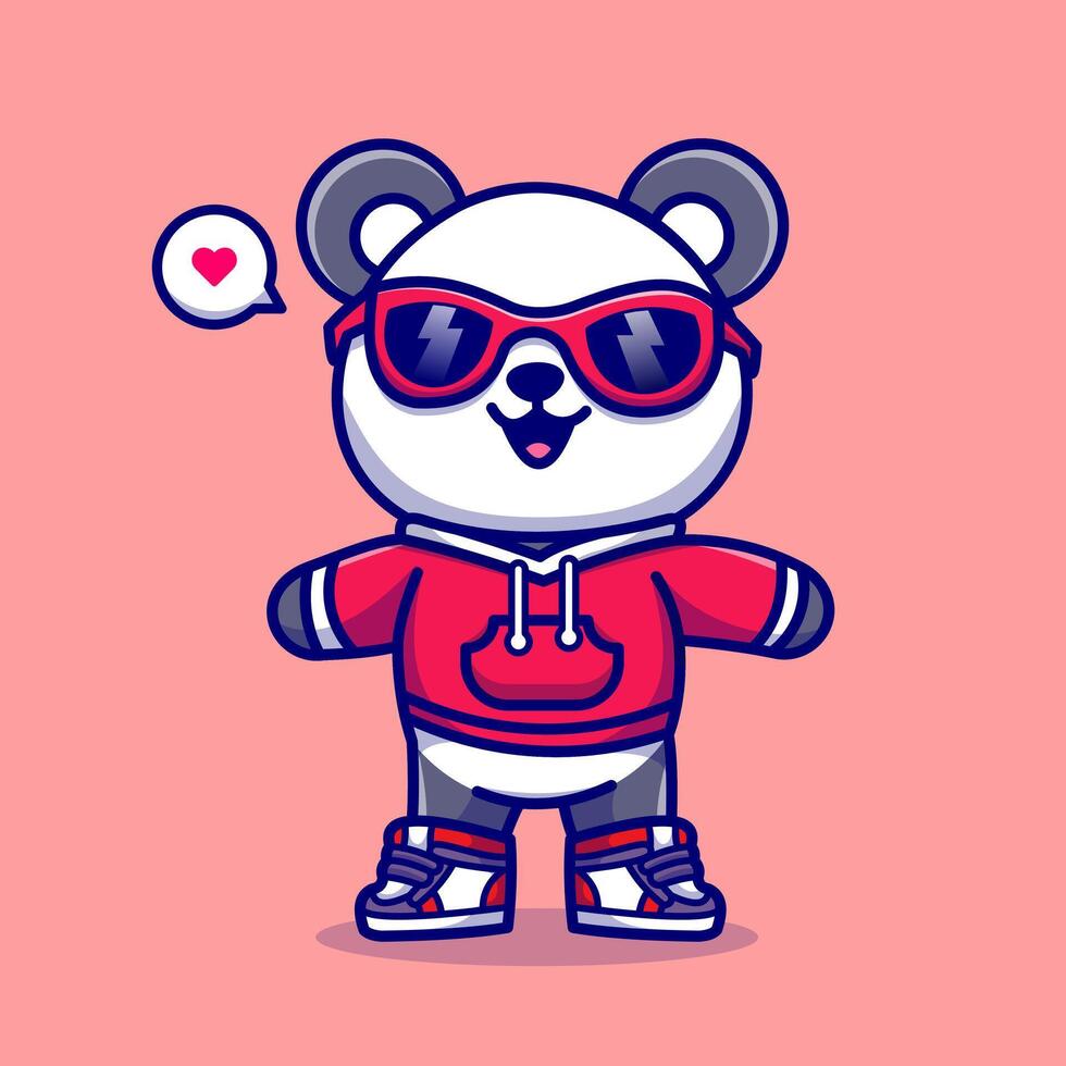 schattig panda vervelend capuchon en bril tekenfilm vector icoon illustratie. dier mode icoon concept geïsoleerd premie vector. vlak tekenfilm stijl