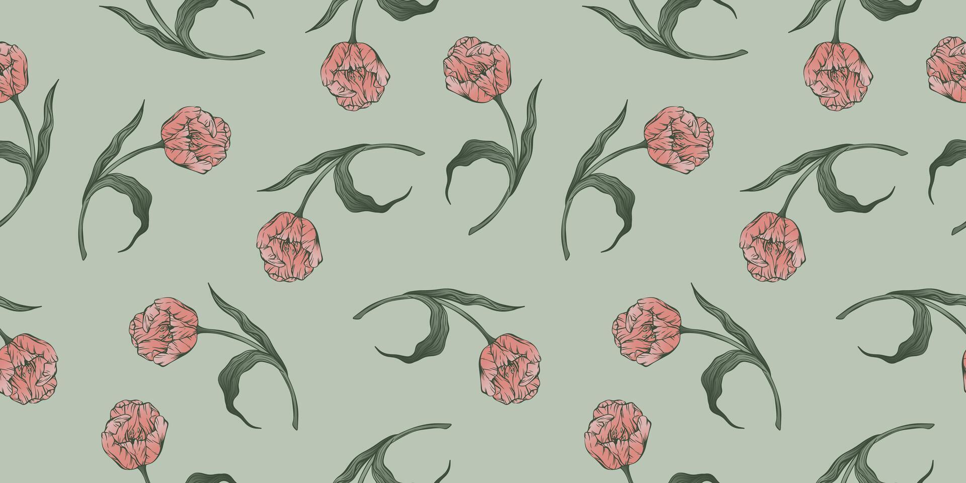 naadloos patroon met hand- getrokken bloem van tulpen. perfect voor behang, omhulsel papier, textiel producten, afdrukken, web plaatsen, achtergrond, sociaal media, blog, presentatie en groet kaarten. vector