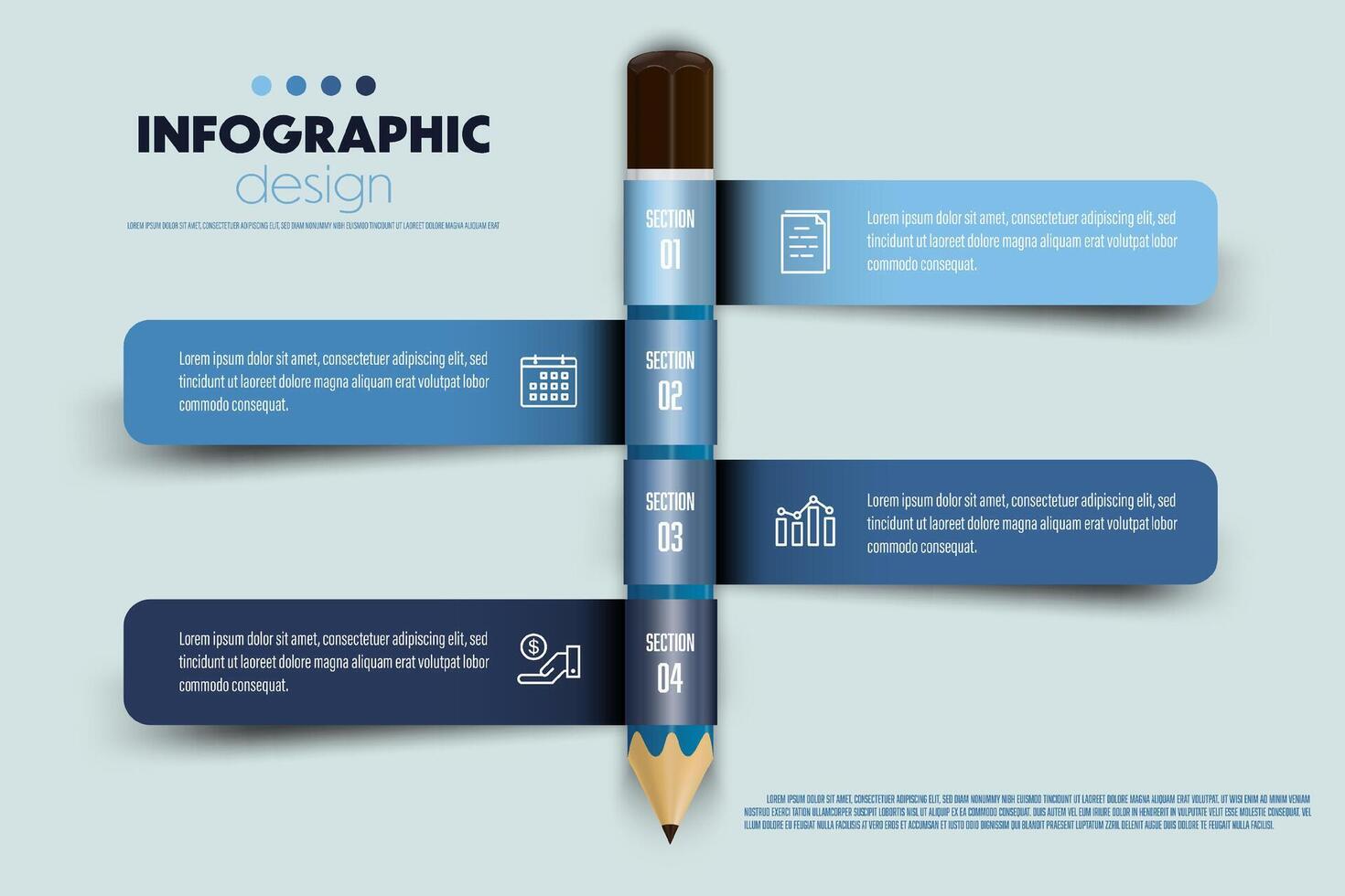 vector infographic ontwerp lint verpakt in de omgeving van potlood inclusief grafieken, pictogrammen, en bedrijf concept grafieken met 4 opties.