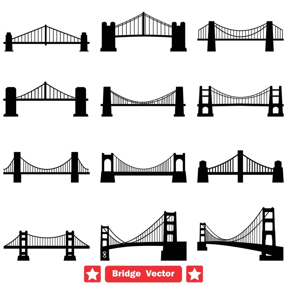 ai gegenereerd bouwkundig koppelingen dynamisch vector brug silhouetten verzameling