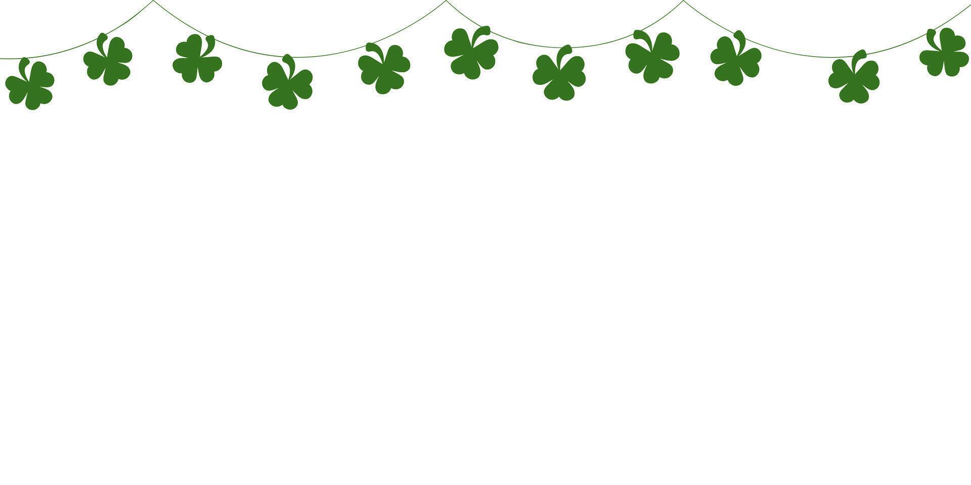 feestelijk vlaggedoek met Klaver geïsoleerd Aan wit achtergrond. Iers vakantie - gelukkig heilige Patrick dag backdrop met groen vlaggedoek vaandels. vector illustratie voor groet kaart, poster, banier