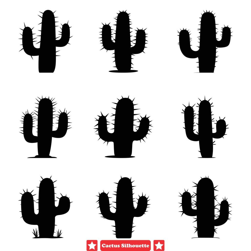 ai gegenereerd netelig schatten veelzijdig cactus silhouet pak voor bouwen en branding vector