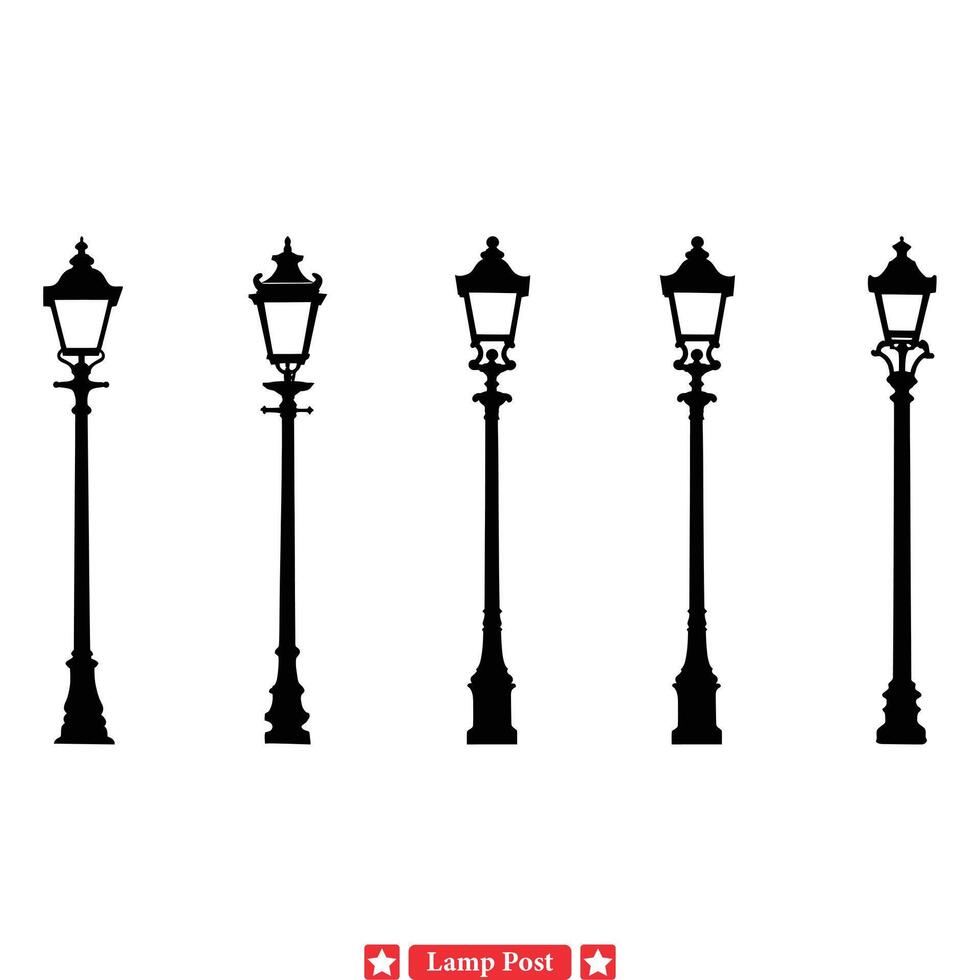 sier- straat lantaarns decoratief lamp post silhouetten vector