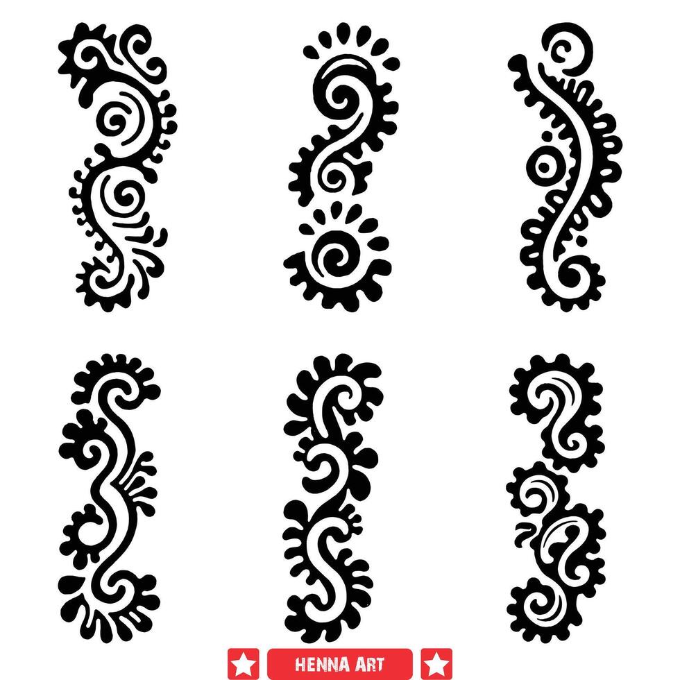 chique henna- kunst silhouet reeks modieus ontwerpen voor elegant digitaal en afdrukken media vector