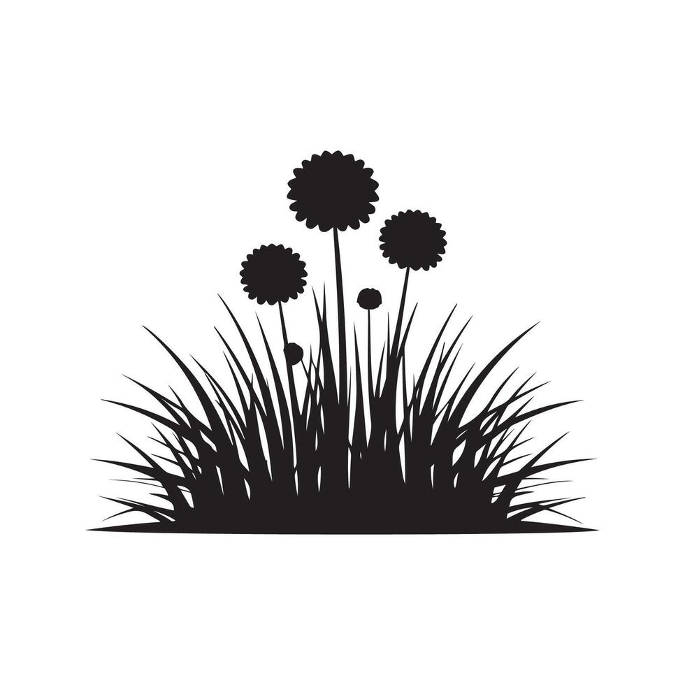 silhouet gras en bloemen vector kunst illustratie