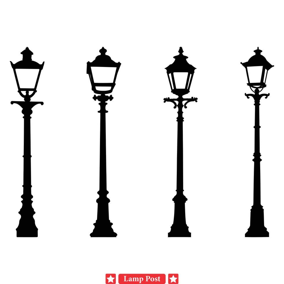 modern straatlantaarn silhouetten strak lamp post vector bundel