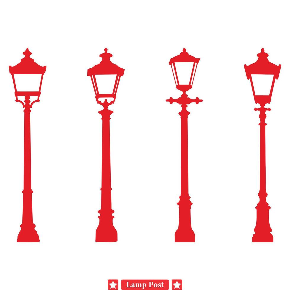 modern stad verlichting verzameling strak lamp post silhouetten vector
