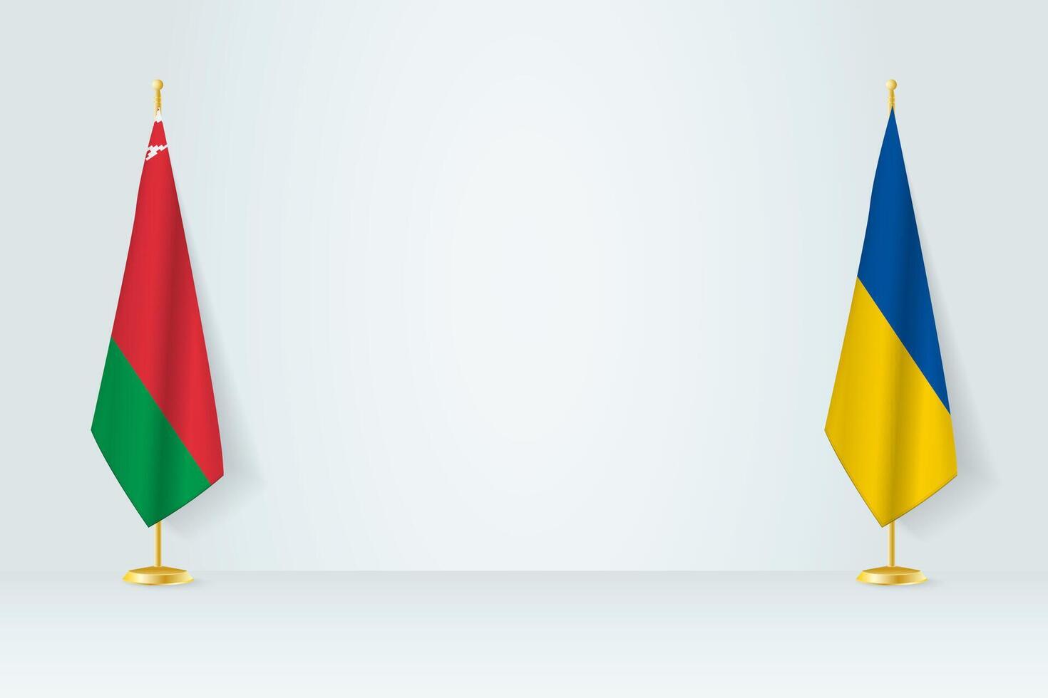 Wit-Rusland en Oekraïne vlag Aan binnen- vlaggenmast, vergadering concept tussen Oekraïne en wit-rusland. vector