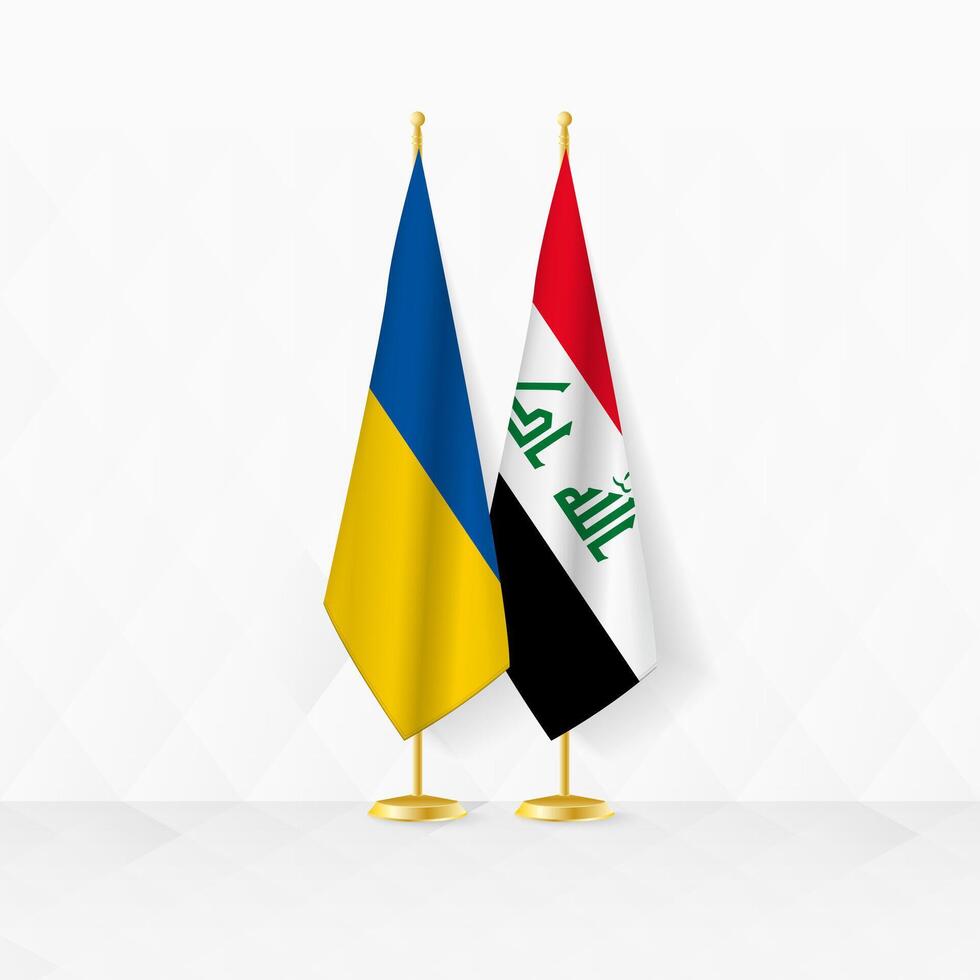 Oekraïne en Irak vlaggen Aan vlag stellage, illustratie voor diplomatie en andere vergadering tussen Oekraïne en Irak. vector