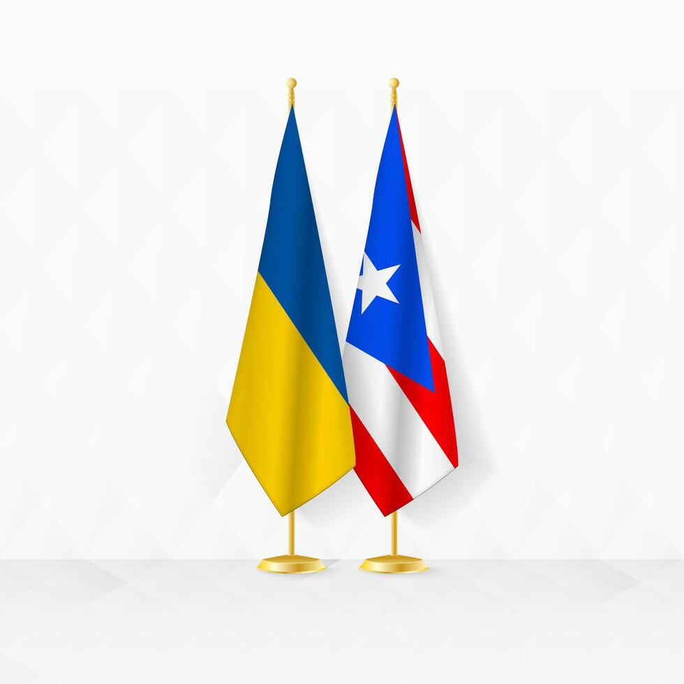 Oekraïne en puerto rico vlaggen Aan vlag stellage, illustratie voor diplomatie en andere vergadering tussen Oekraïne en puerto rico. vector