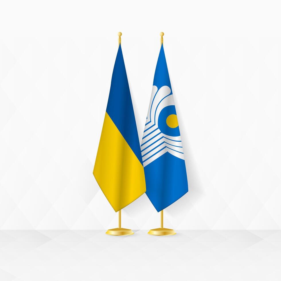 Oekraïne en cis vlaggen Aan vlag stellage, illustratie voor diplomatie en andere vergadering tussen Oekraïne en cis. vector