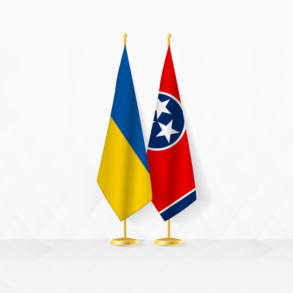 Oekraïne en Tennessee vlaggen Aan vlag stellage, illustratie voor diplomatie en andere vergadering tussen Oekraïne en Tennessee. vector