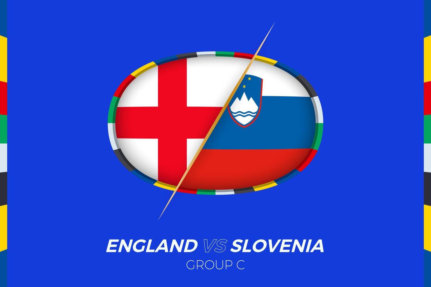 Engeland vs Slovenië Amerikaans voetbal bij elkaar passen icoon voor Europese Amerikaans voetbal toernooi 2024, versus icoon Aan groep fase. vector