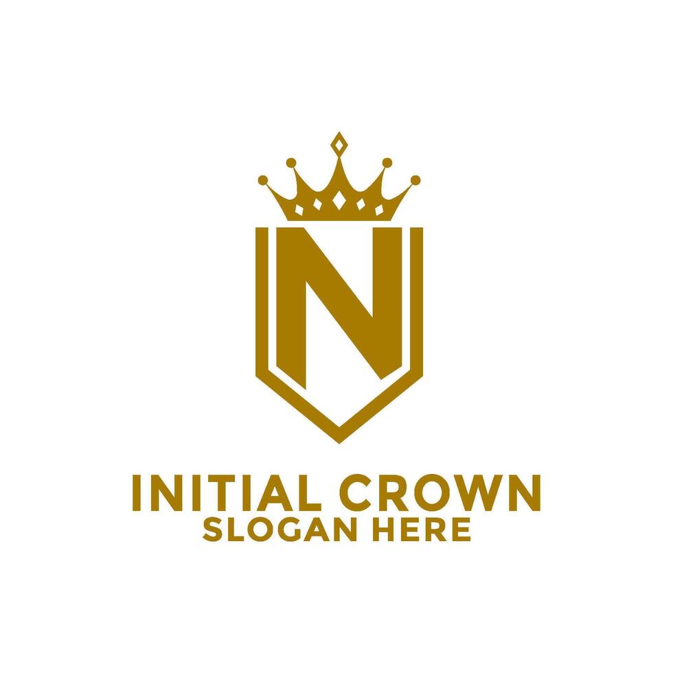 brief n schild met kroon logo ontwerp, eerste brief logo ontwerp sjabloon vector