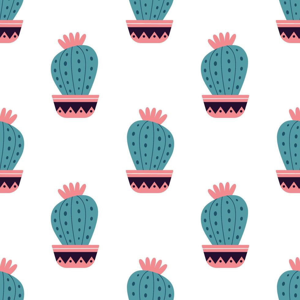 schattig cactussen in boho stijl. cactus naadloos patroon. modieus boho achtergrond. cactussen kleding stof afdrukken ontwerp. sappig textiel. vlak ontwerp, tekening stijl, wit achtergrond vector