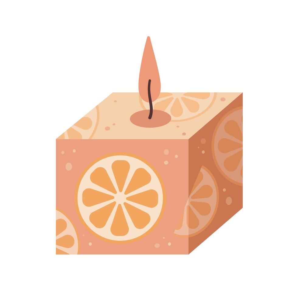 aromatherapie kaars met met citrus supplement geïsoleerd Aan wit achtergrond. hand- getrokken vector illustratie. oranje aroma kaars icoon. hand- bewerkte kaars. vlak ontwerp