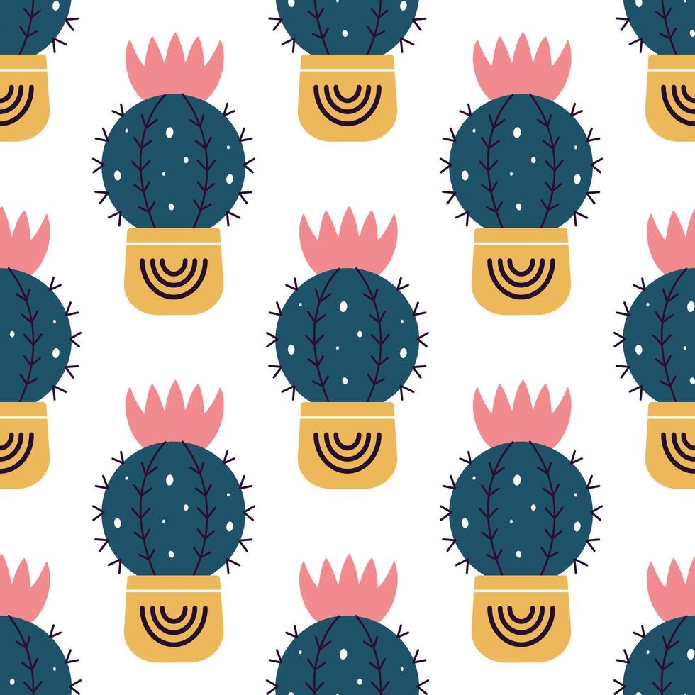 schattig cactussen in boho stijl. cactus naadloos patroon. modieus boho achtergrond. cactussen kleding stof afdrukken ontwerp. sappig textiel. vlak ontwerp, tekening stijl, wit achtergrond vector